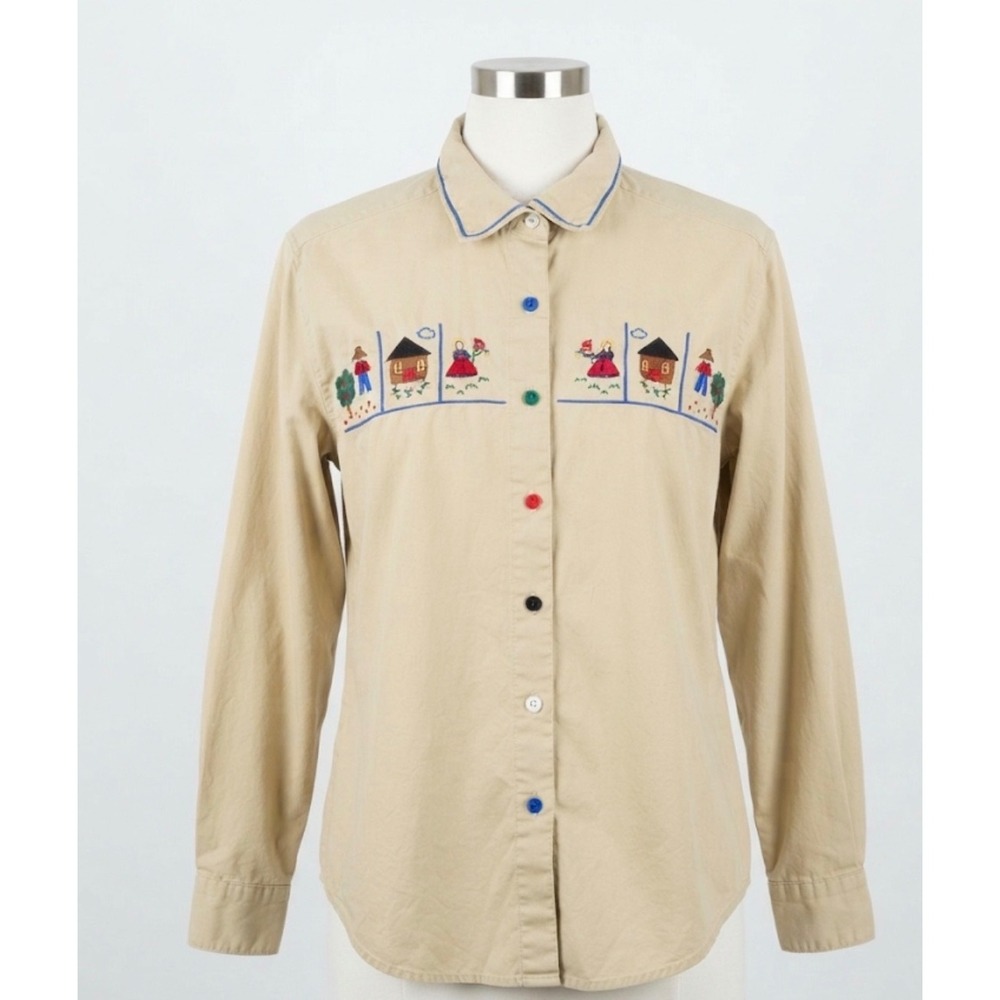 Vtg 90s Westbound Button Down Shirt M Kidcore Teacher Cottagecore Novelty Print